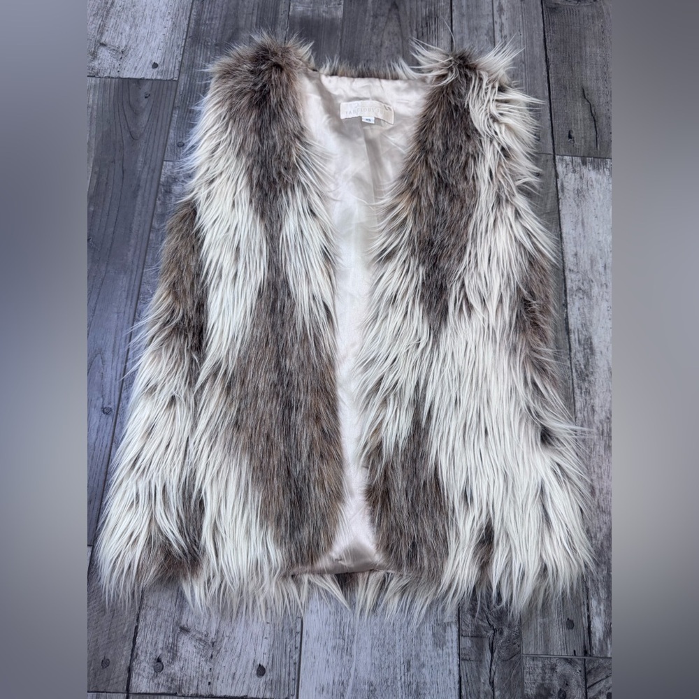 Donna Slayers Fabulous Furs Vest Brown Gray Multicolor XS Faux Fur